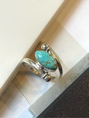 925 Sterling Silver Natural Turquoise Ring , Size US:5  B O H O